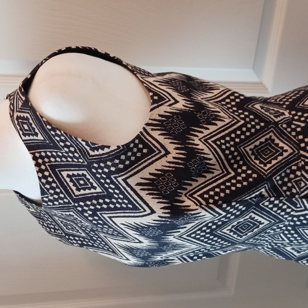 J.Crew Sleeveless Ikat Sheath Dress size 0 Navy Linen Color Pattern Cotton - Picture 7 of 10